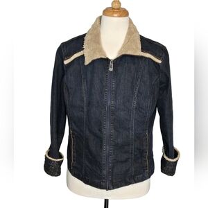 Sherpa Collar‎ Denim Jacket Y2K Western XL Zip Front Fleece Lined Boxy Fit